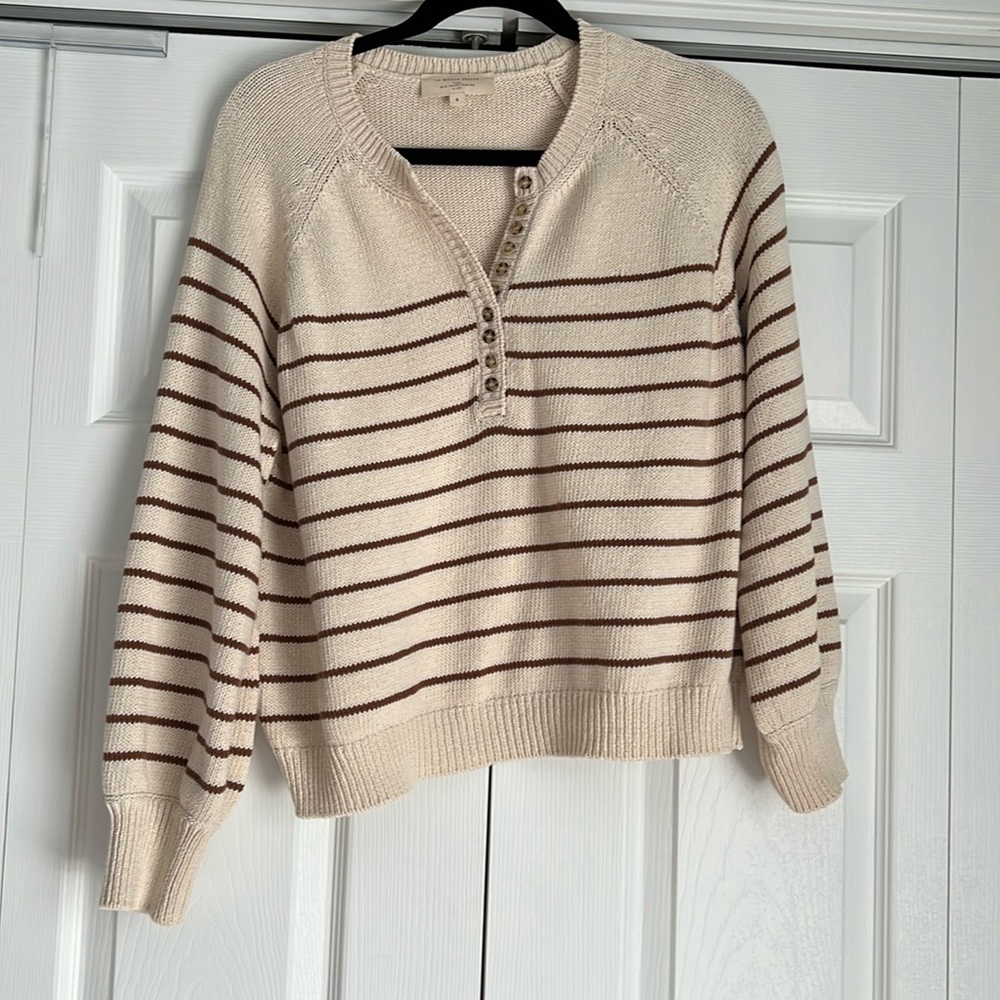Sezane Cream and Brown Striped Sweater